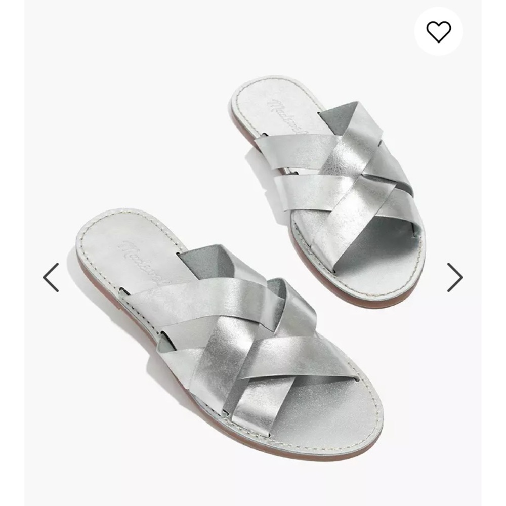 NWT! Madewell Metallic Slides Flat Sandals Silver